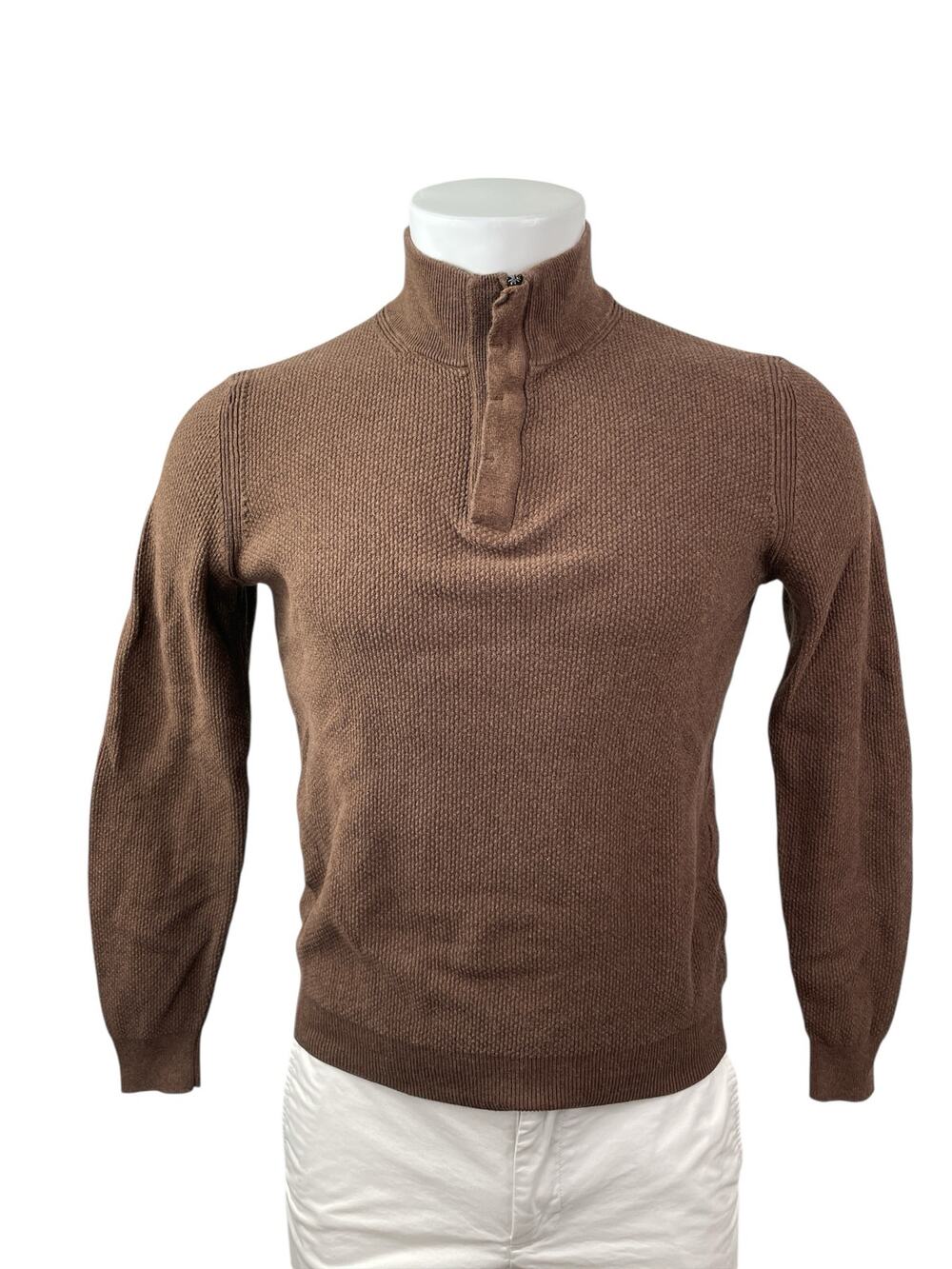 Massimo Dutti Men's Brown Cashmere 1/4 Zip Waffle Knit Long Sleeve Sweater Sz S